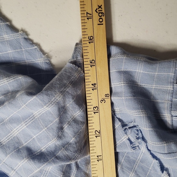 Fate Mini Dress Medium Plaid Blue White Ruffle Cap Sleeve Pockets Tiered Smocked - Picture 11 of 16